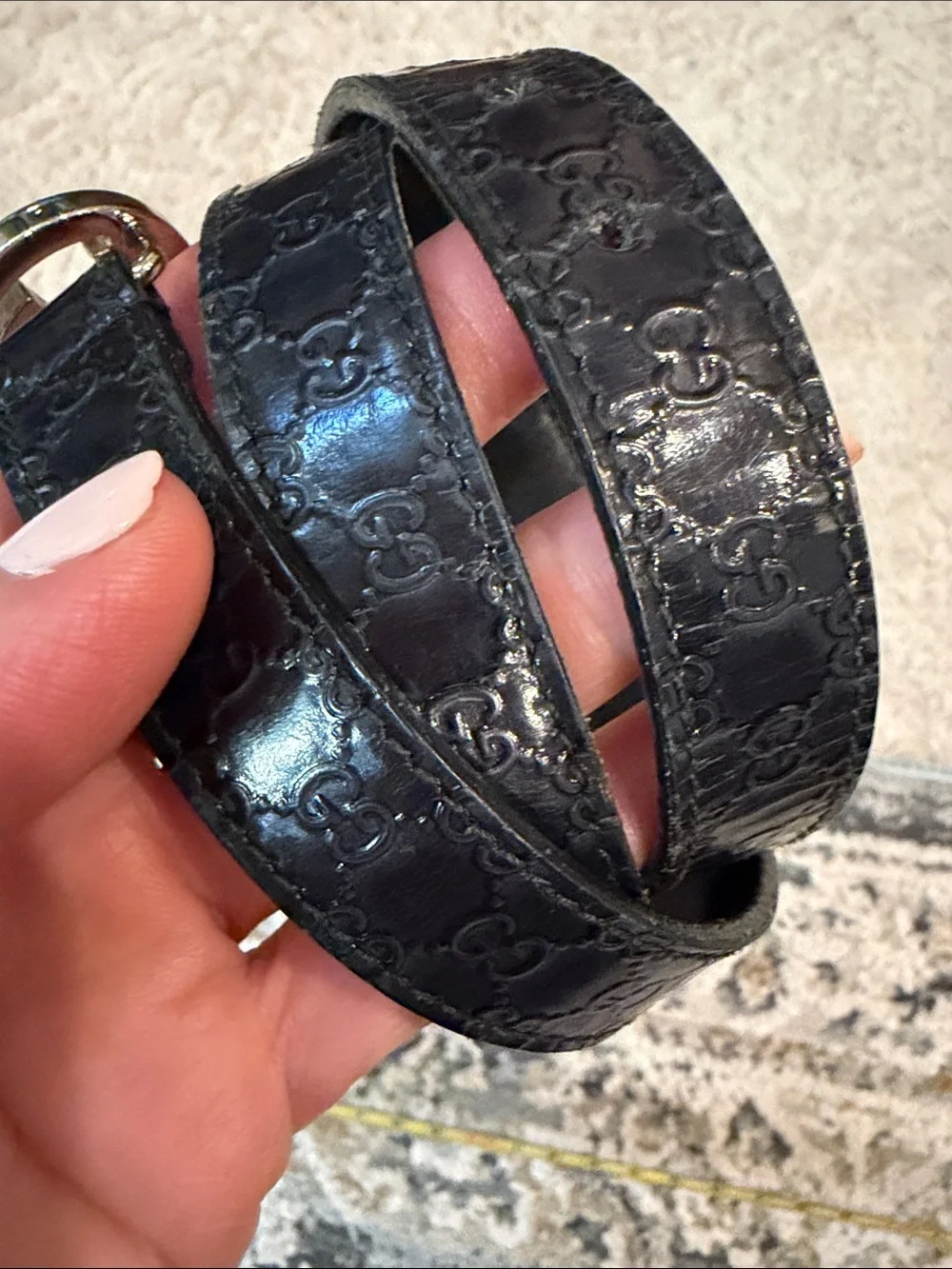 Gucci Black Leather Belt with Silver Interlocking G Buckle